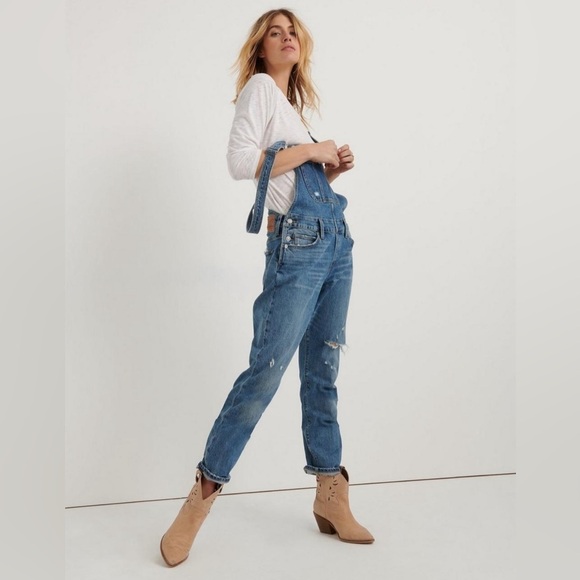Lucky Brand Denim - Lucky Brand Boyfriend Overalls SZ M Distressed Denim